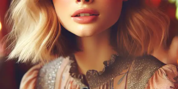 A young woman with delicate features in a romantic setting, exuding allure and emotional depth.