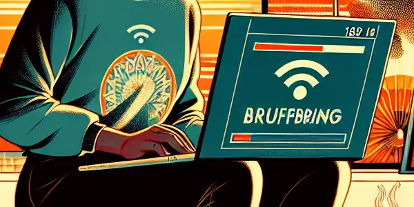 A tech-savvy individual troubleshooting video playback issues in a cozy, modern living room filled with gadgets.